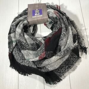 DAVID AND YOUNG Black Plaid Square Scarf  Stylish & Cozy  NWT